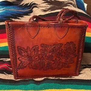 MEXICANA Brown Floral Embossed Tote